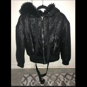 Kira Plastinina Sparkly FurLined Blk Winter Coat M